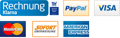 Wir akzeptieren Sorfot, VISA, MasterCard Kredit, MasterCard Debit, PayPal, AMEX, VISA Electron, Laser, Delta und Solo